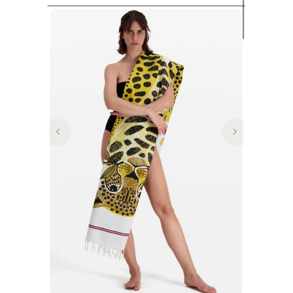 inoui editions fouta 100 queen yellow jaune cheetah towel NWT